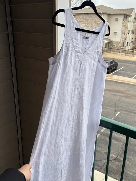 🆕DKNY Pure White Linen Maxi Dress Sleeveless Side Slit Summer Dress Size S Chic - Picture 6 of 15